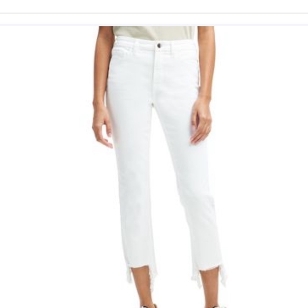 7 For All Mankind The Skinny Raw Hem Ankle White Jeans Women's Size 27